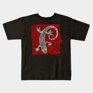 Gecko Lizard Ink Tattoo Red and White Kids T-Shirt